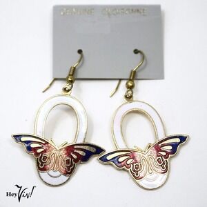 Vintage 1980s Butterfly Cloisonné Earrings on Card New/Old Store Stock - Hey Viv
